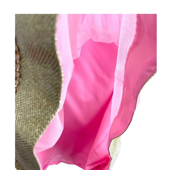 Floral Embroidered Chiffon Dress Gold Cutout Back Pink - Picture 6 of 8